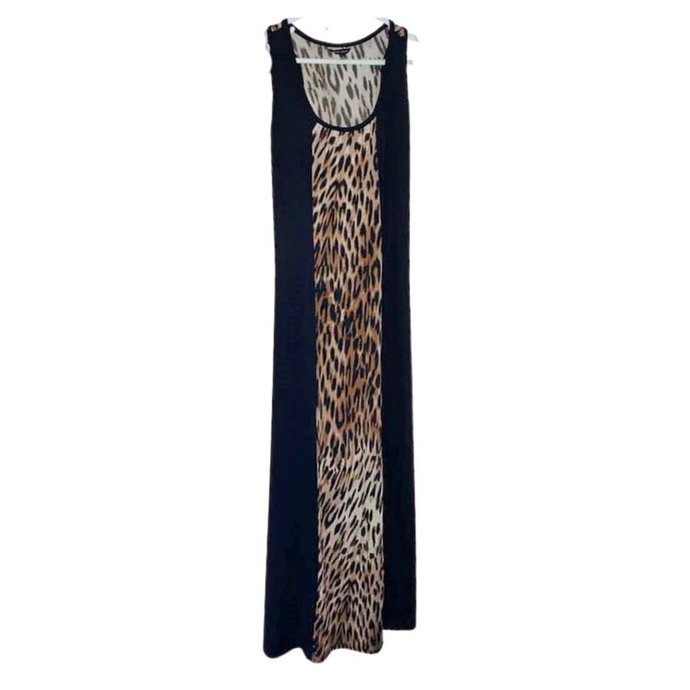 Just Love Stretch Leopard Animal Print Black Sleeveless Maxi Dress Size Small - Picture 2 of 7
